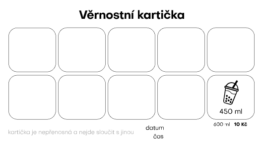 Věrnostní kartička halo BUBBLE TEA — zadní strana